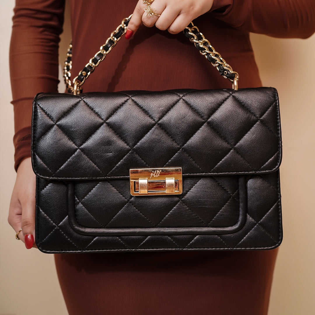 Flora Quilted Crossbody Leather Bag - Black - Image 16