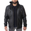 Man wearing a black leather jacket on a white background