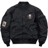 Black jacket with patches and buttons on a white background