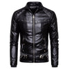 Black leather jacket with studded details on a white background