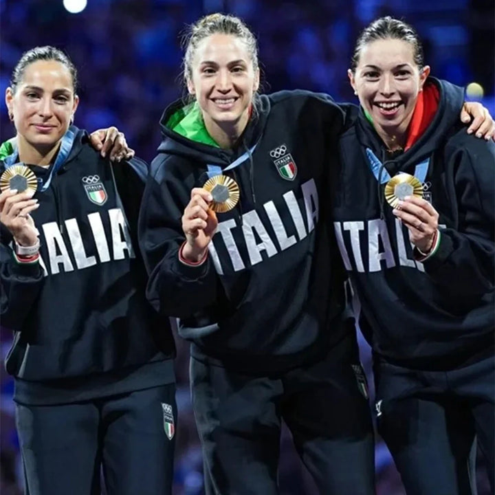 female Olympic athletes wearing the Paris 2024 Olympics Italia Black Hoodie