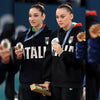 Front view of the Paris Olympics Italia Black Hoodie worn by a female athlete