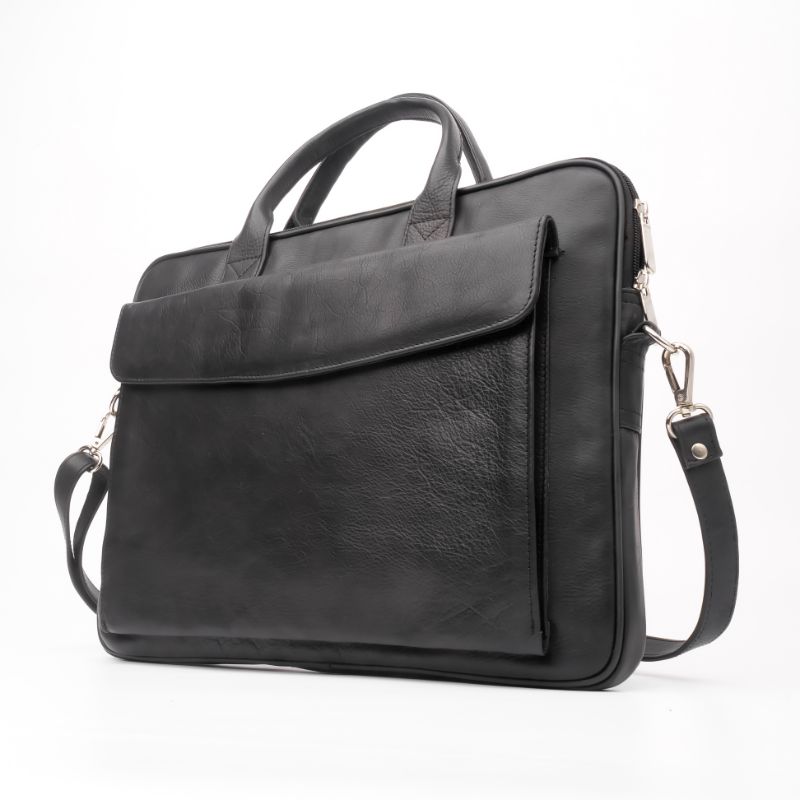 Parker Slim Leather Laptop Bag-Black - Image 1