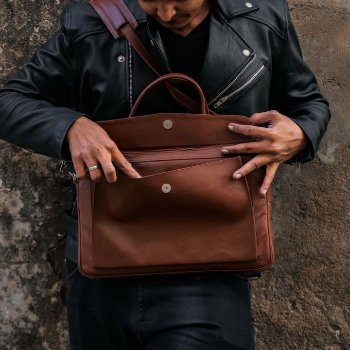 Parker Slim Leather Laptop Bag-Tan - Image 8