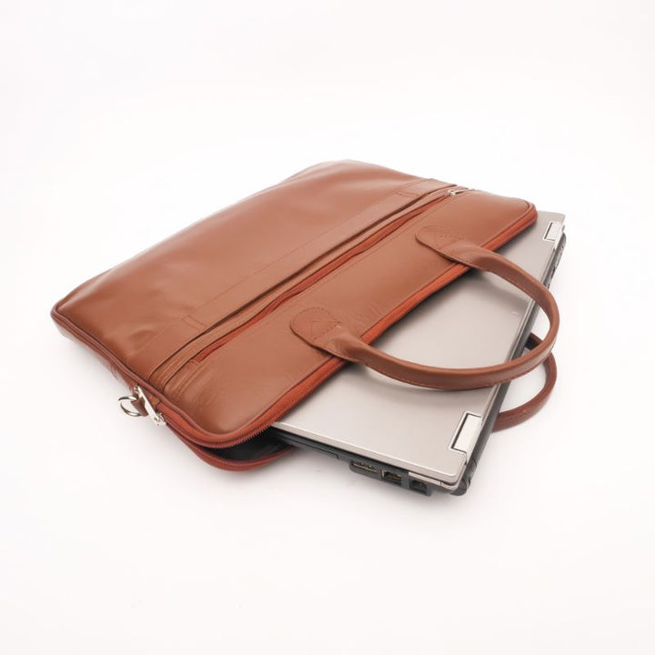 Parker Slim Leather Laptop Bag-Tan - Image 7