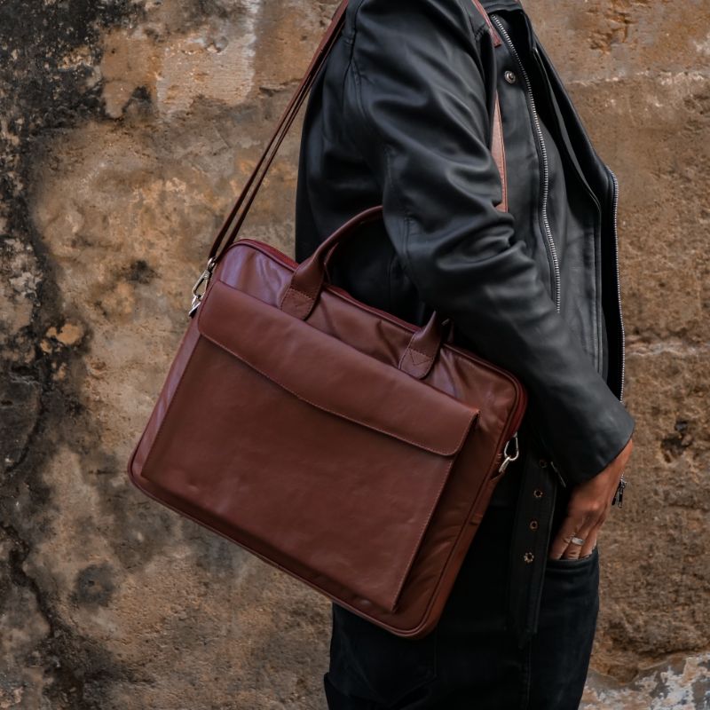 Parker Slim Leather Laptop Bag-Tan - Image 10