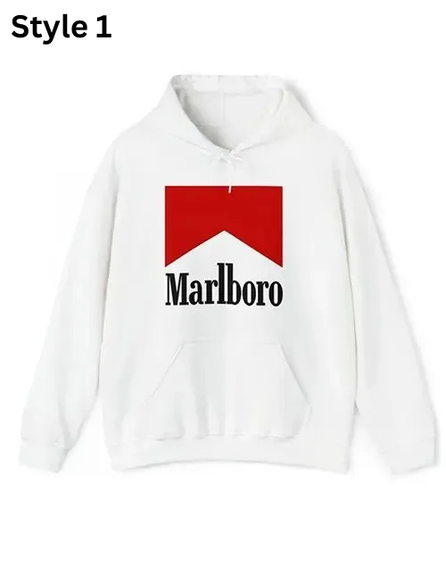 White hoodie with Marlboro logo on a white background