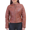 Women Tan Brown Biker Jacket