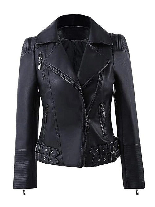 Women’s Black Zip Up Motorcycle Leather Jacket