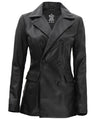 Breanna Black Double Breasted Leather Coat Women