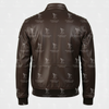 Mens Stand Collar Brown Leather Biker Jacket