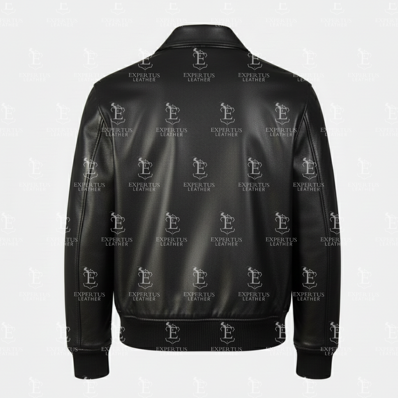 Mens Black Leather Bomber Jacket