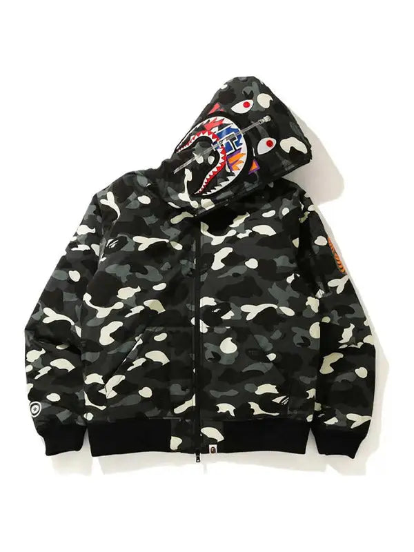  Front view of black camo BAPE full-zip