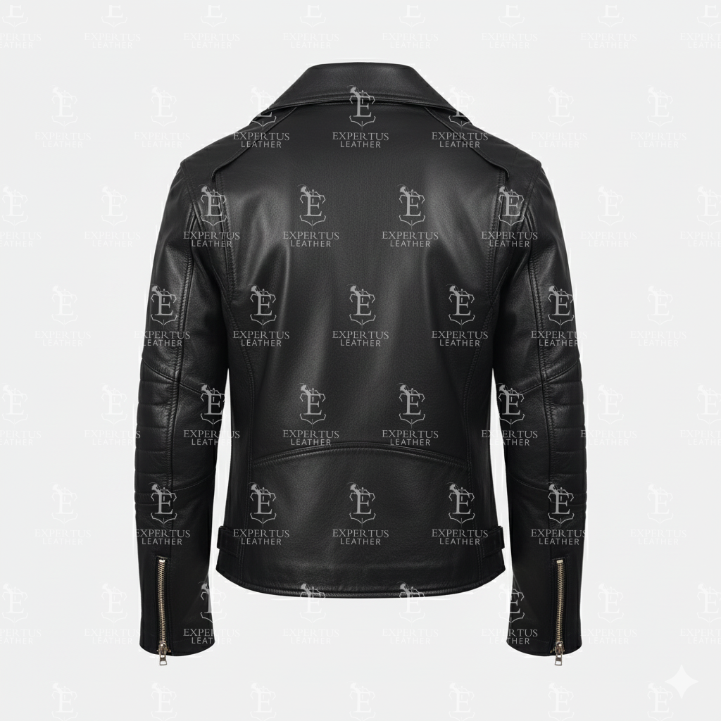 Mens Black Classic Asymmetric Leather Biker Jacket