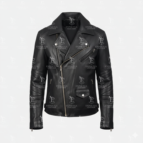 Mens Black Classic Asymmetric Leather Biker Jacket
