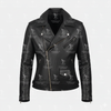 Women's Black Classic Asymmetric Leather Biker Jacket