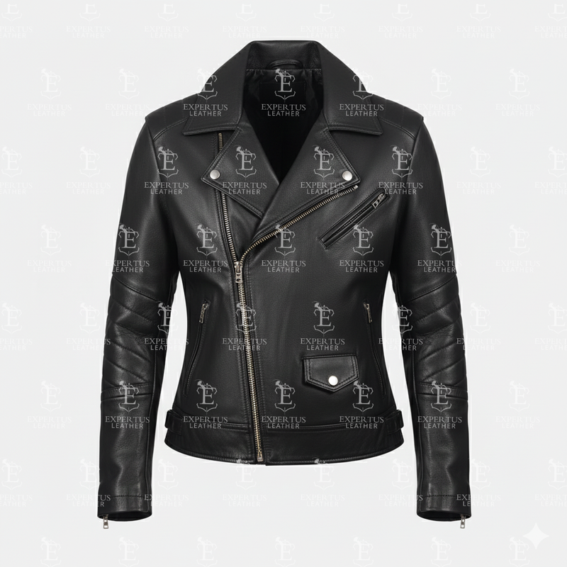 Women's Black Classic Asymmetric Leather Biker Jacket