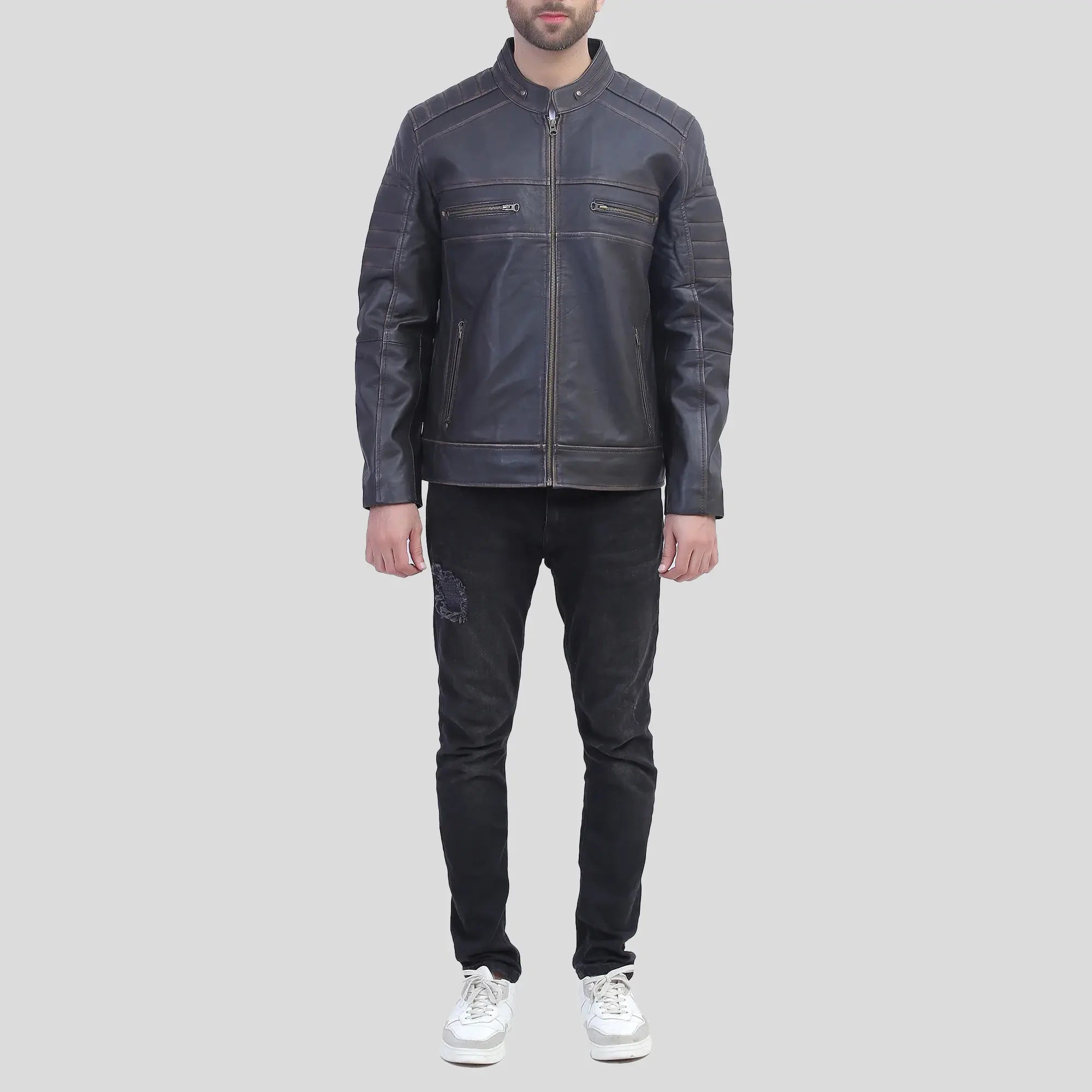 Men's Brown Rub Off Cafe Racer Leather Jacket