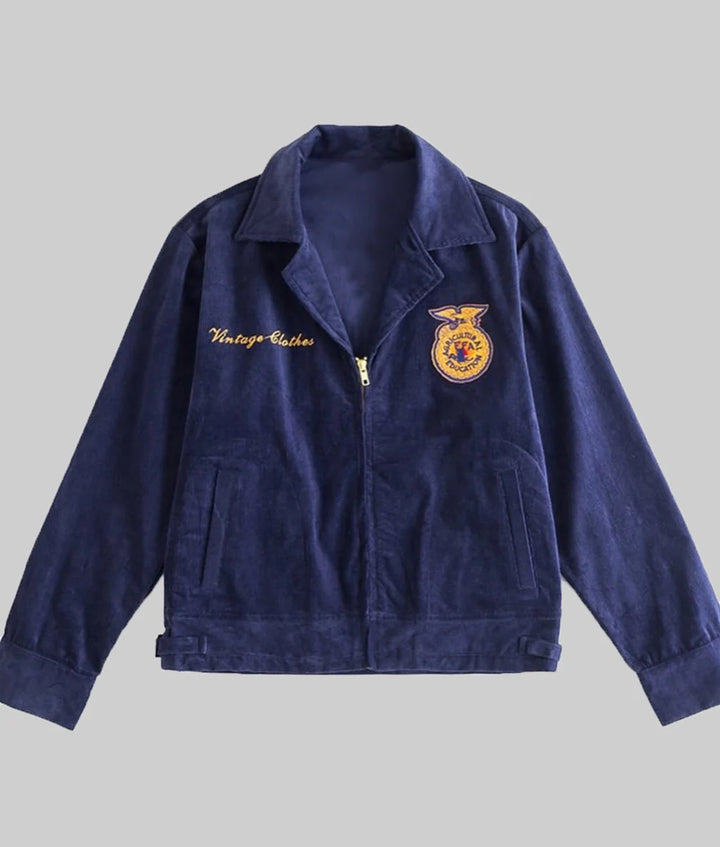 ffa jacket with embroidered logo and text on a gray background