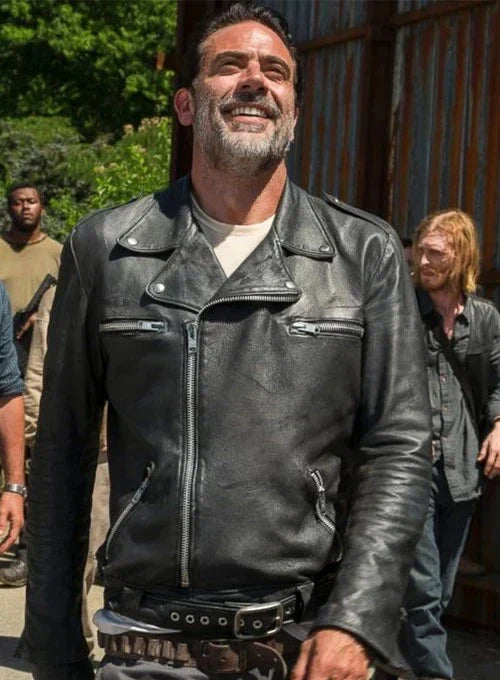actor Jeffrey Dean Morgan in walking dead negan biker jacket