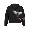 Shop Classic King Von Black Hoodie with a white dove and hand design on the back, on a white background