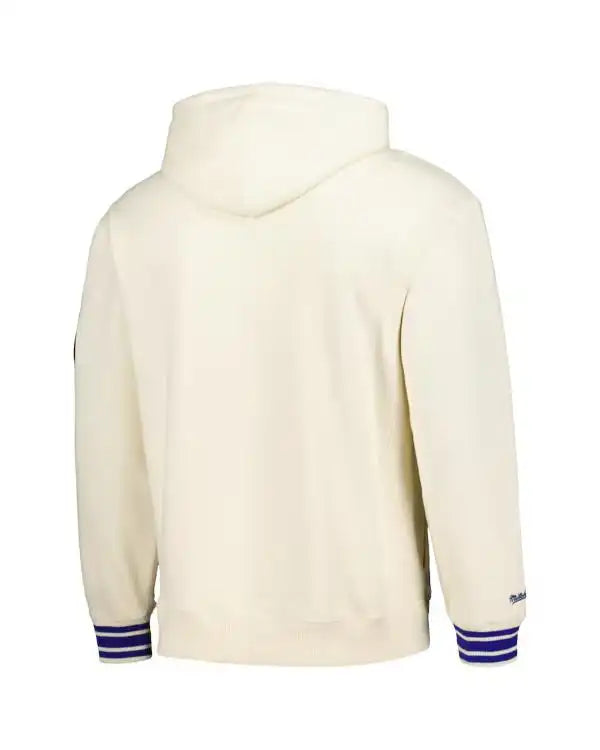Back view of a white Knicks pullover hoodie