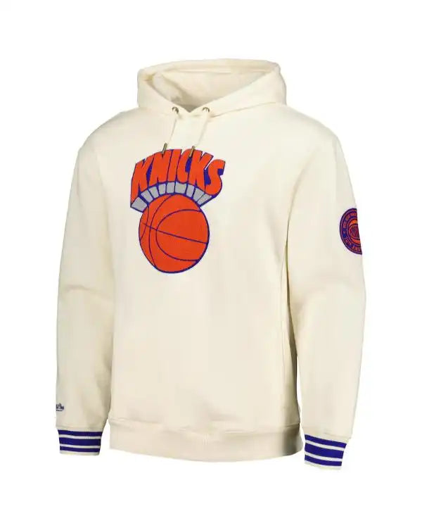 White New York Knicks pullover hoodie 'KNICKS' logo across the chest.