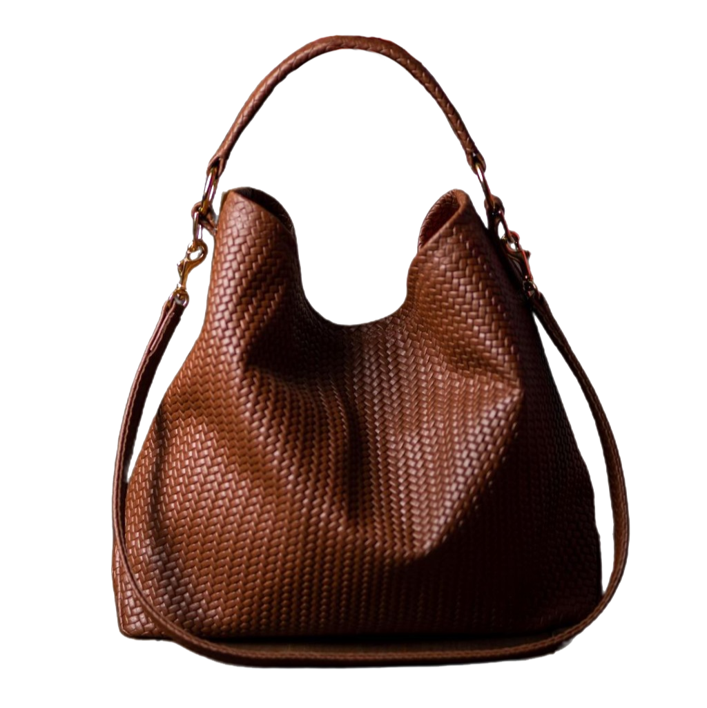 Handmade Woven Original Tan Brown Leather Bag - Image 1