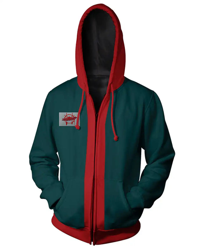 Front view of a Miles Morales Spider-Man full zip hoodie