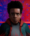Closeup animated face of Miles Morales from Spider-Verse wearing a red hoodie