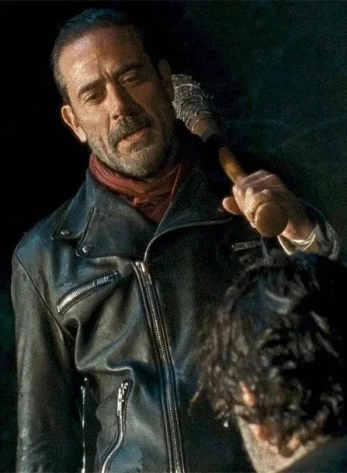 actor Jeffrey Dean Morgan in walking dead negan leather jacket