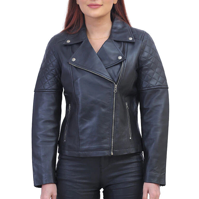 Women’s Asymmetric Black Quilted Leather Jacket